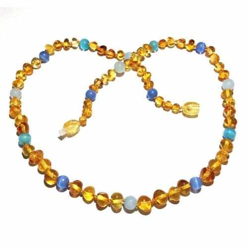 Adult Paradise Baltic Amber Blue Cats Eyes Aquamarine Gemstone Necklace