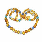 Adult Paradise Baltic Amber Blue Cats Eyes Aquamarine Gemstone Necklace