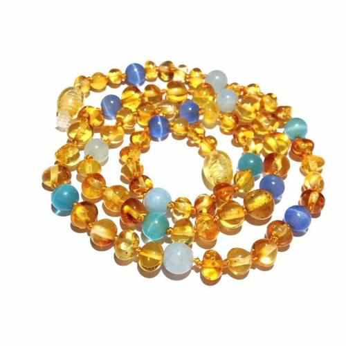 Adult Paradise Baltic Amber Blue Cats Eyes Aquamarine Gemstone Necklace