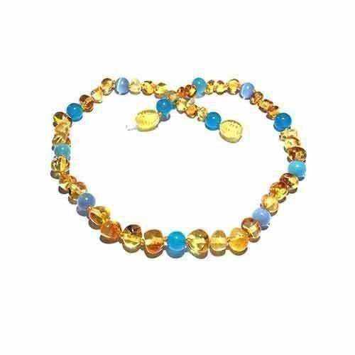 Adult Paradise Baltic Amber Blue Cats Eyes Aquamarine Gemstone Necklace