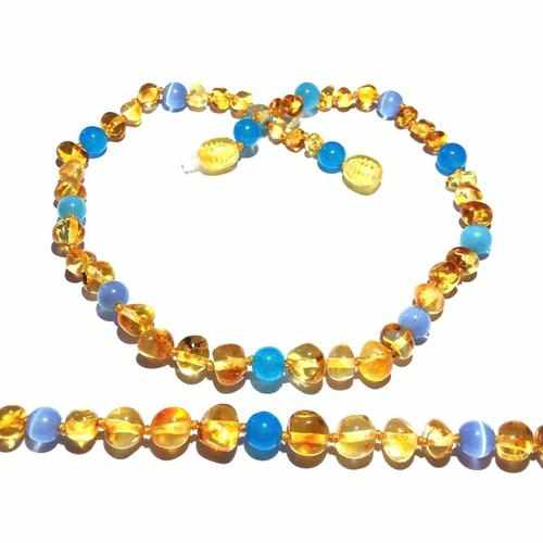 Adult Paradise Baltic Amber Blue Cats Eyes Aquamarine Gemstone Necklace
