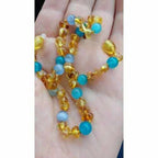 Adult Paradise Baltic Amber Blue Cats Eyes Aquamarine Gemstone Necklace