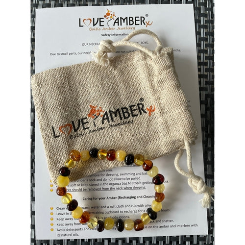 Adult Pebble Beach Mixed Baltic Amber Stretch Bracelet