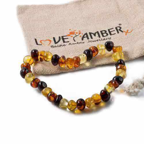 Adult Pebble Beach Mixed Baltic Amber Stretch Bracelet