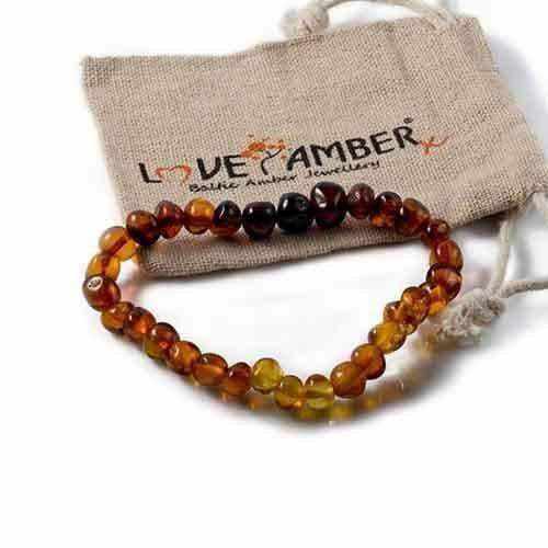 Adult Rainbow Bright Mixed Baltic Amber Stretch Bracelet 21cm (XL Elastic)