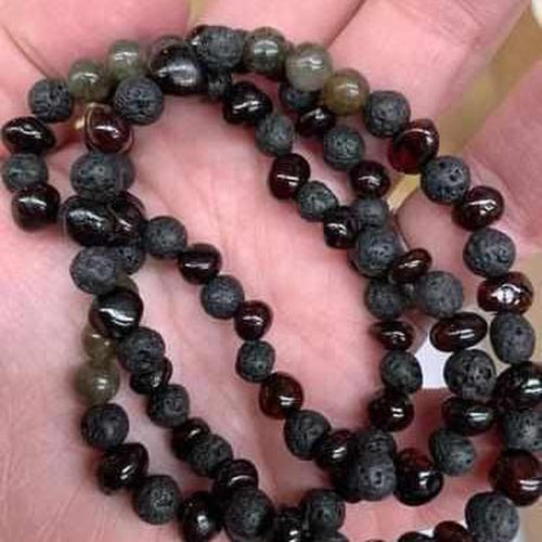 Adult Rock God Baltic Amber Labradorite Lava Volcanic Stretch Bracelet