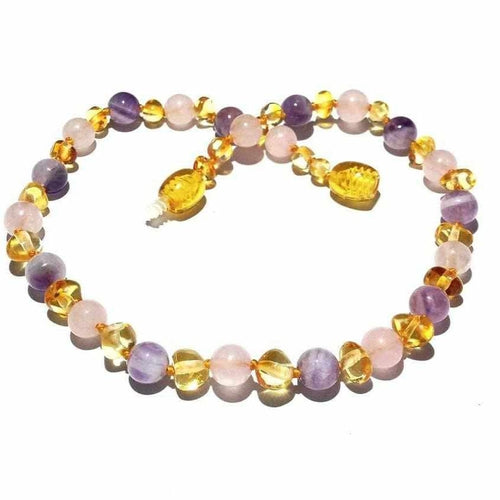 Adult Tara Honey Baltic Amber Amethyst Purple Rose Quartz Anklet