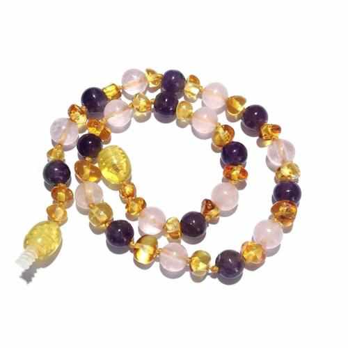 Adult Tara Honey Baltic Amber Amethyst Purple Rose Quartz Anklet