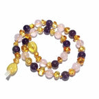 Adult Tara Honey Baltic Amber Amethyst Purple Rose Quartz Anklet