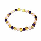 Adult Tara Honey Baltic Amber Amethyst Purple Rose Quartz Anklet