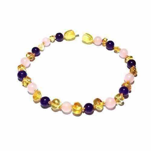 Adult Tara Honey Baltic Amber Amethyst Purple Rose Quartz Anklet