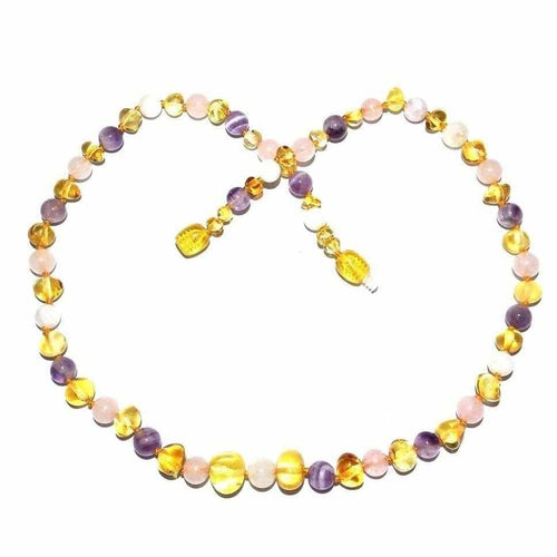 Adult Tara Moon Amber Moonstone Amethyst Rose Quartz Necklace