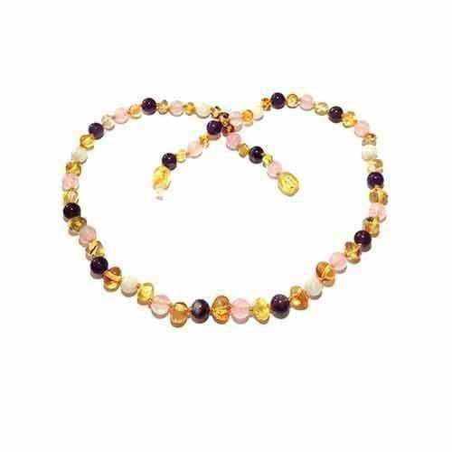 Adult Tara Moon Amber Moonstone Amethyst Rose Quartz Necklace
