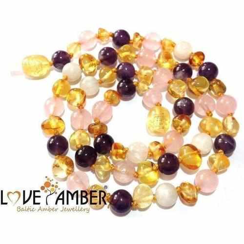 Adult Tara Moon Amber Moonstone Amethyst Rose Quartz Necklace