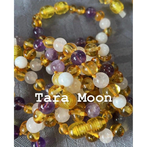 Adult Tara Moon Baltic Amber Moonstone Amethyst Rose Quartz Anklet