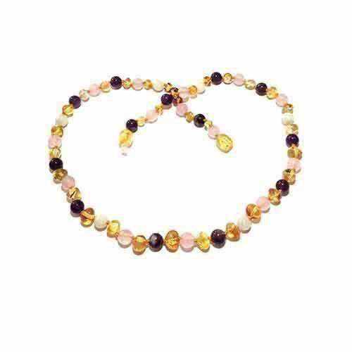 Adult Tara Moon Baltic Amber Moonstone Amethyst Rose Quartz Anklet