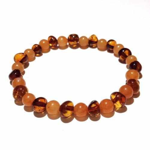 Adult Toffee Apple Cognac Baltic Amber Peach Aventurine Anxiety Stretch Bracelet