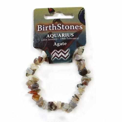 Aquarius Birthstone Adult Elasticated Chip Bracelet Gift - Agate