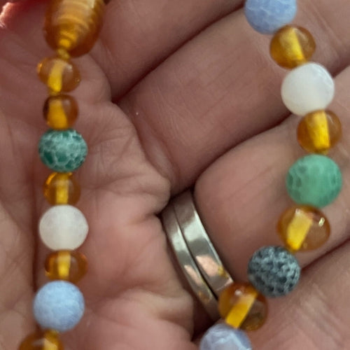 Boy Girl Atlantis Blue White Agate Honey Baltic Amber Necklace