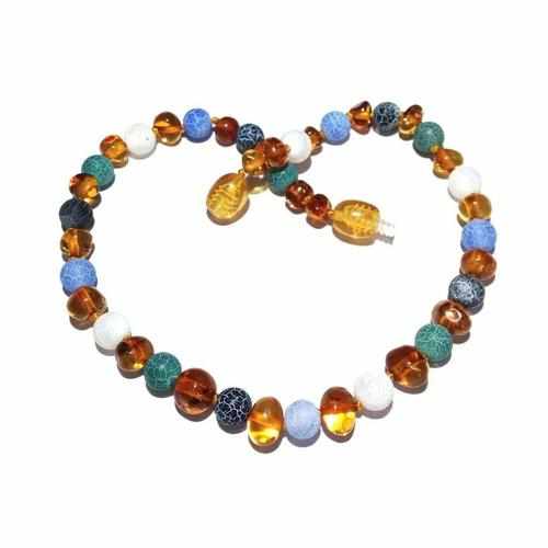 Boy Girl Atlantis Blue White Agate Honey Baltic Amber Necklace