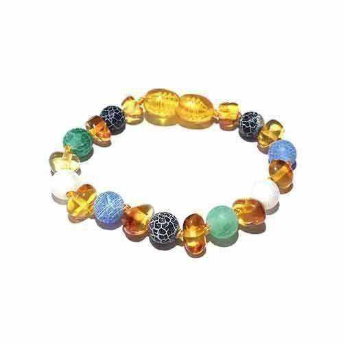 Boy Girl Atlantis Blue White Agate Honey Baltic Amber Necklace