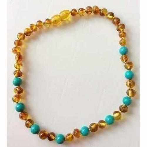 Boys Girls Apollo Polished Honey Baltic Amber Blue Green Turquoise Howlite Necklace