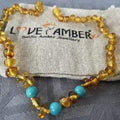 Boys Girls Apollo Three Polished Honey Baltic Amber Turquoise Howlite Necklace 40cm (XL)