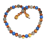 Boys Girls Shoreline Polished Honey Baltic Amber Blue Howlite Labradorite Calming Necklace