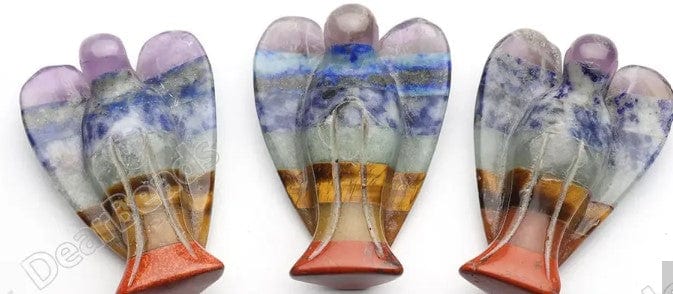 Chakra Pocket Guardian Angel. 7 Bonded Gemstone Carving. Crystal Reiki Healing Figurine