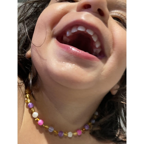 Child Amelie Baltic Amber Pink Purple Dragon Agate Necklace