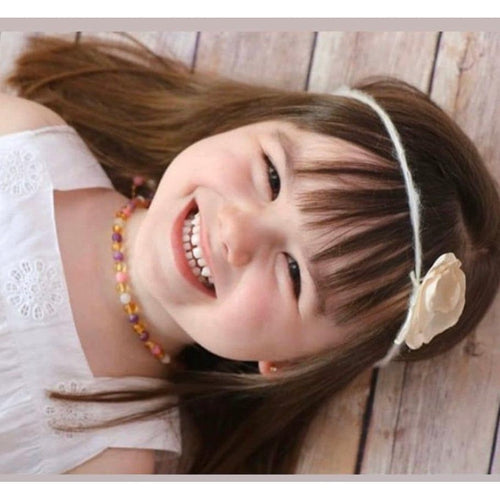 Child Amelie Baltic Amber Pink Purple Dragon Agate Necklace