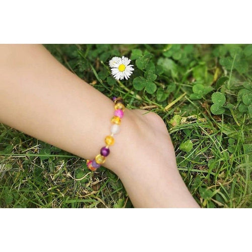 Child Amelie Pink Purple Agate Honey Baltic Amber Anklet Bracelet