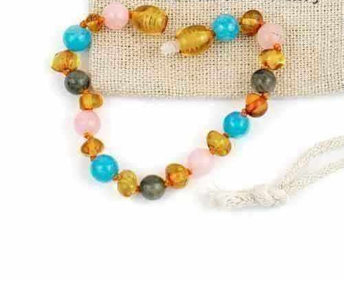 Child Aoibheann Aquamarine Rose Quartz Labradorite Honey Baltic Amber Anklet Bracelet