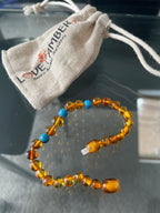 Child Apollo Blue Turquoise Howlite Polished Honey Baltic Amber Anklet