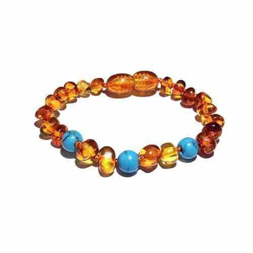 Child Apollo Blue Turquoise Howlite Polished Honey Baltic Amber Anklet