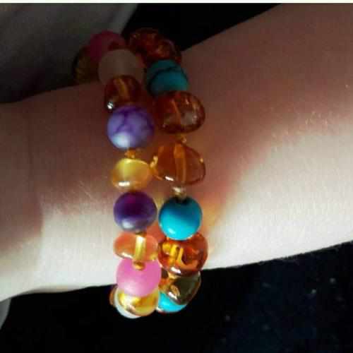 Child Apollo Blue Turquoise Howlite Polished Honey Baltic Amber Anklet