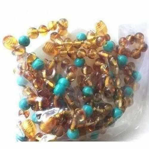 Child Apollo Blue Turquoise Howlite Polished Honey Baltic Amber Anklet