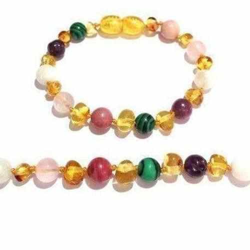 Child Ariana Gemstones and Honey Baltic Amber Anklet Bracelet