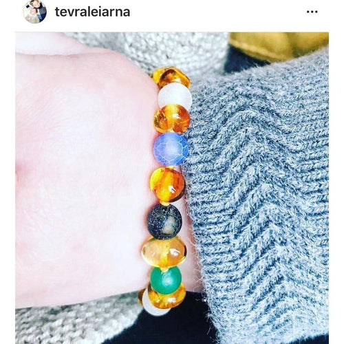 Child Atlantis Blue White Dragon Agate & Honey Baltic Amber Anklet Bracelet