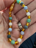 Child Atlantis Blue White Dragon Agate & Honey Baltic Amber Anklet Bracelet