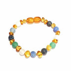 Child Atlantis Blue White Dragon Agate & Honey Baltic Amber Anklet Bracelet
