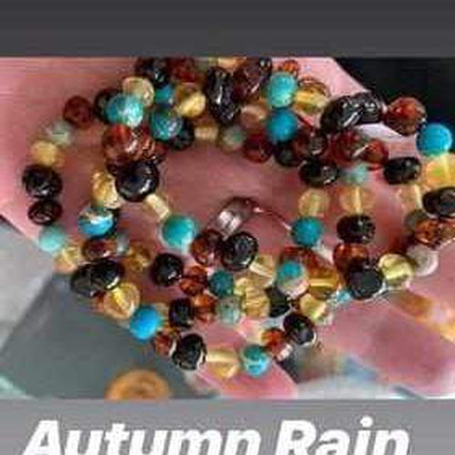 Child Autumn Rain Jasper and Rainbow Baltic Amber Anklet Bracelet