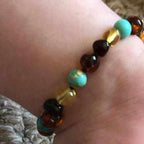 Child Autumn Rain Jasper and Rainbow Baltic Amber Anklet Bracelet