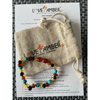 Child Autumn Rain Jasper and Rainbow Baltic Amber Anklet Bracelet