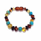 Child Autumn Rain Jasper and Rainbow Baltic Amber Anklet Bracelet