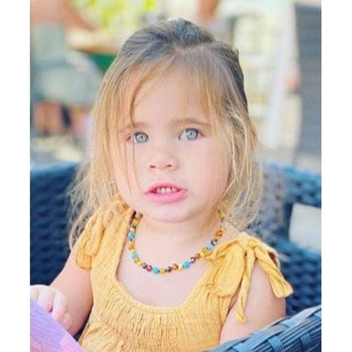 Child Autumn Rain Jasper and Rainbow Mixed Baltic Amber Necklace