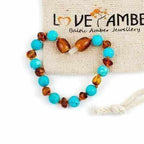 Child Azure Blue Turquoise Howlite Cognac Baltic Amber Anklet Bracelet