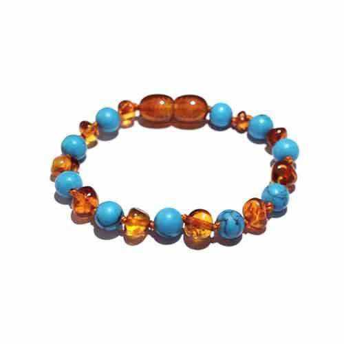 Child Azure Blue Turquoise Howlite Cognac Baltic Amber Anklet Bracelet