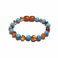 Child Azure Blue Turquoise Howlite Cognac Baltic Amber Anklet Bracelet 17cm (L)