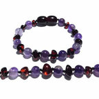 Child Blackberry Amethyst and Dark Cherry Baltic Amber Anklet Bracelet 19cm (XL)